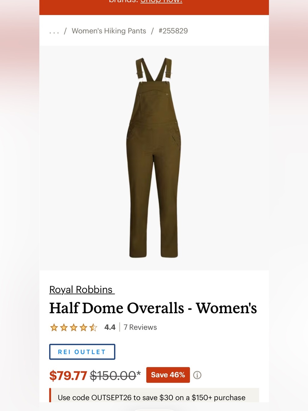 REI Women's Olive Overalls